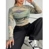 imageFloerns Womens Plus Size Floral Print Mock Neck Sheer Mesh Tee Shirts TopGreen Marble