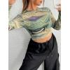 imageFloerns Womens Plus Size Floral Print Mock Neck Sheer Mesh Tee Shirts TopGreen Marble
