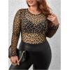 imageFloerns Womens Plus Size Floral Print Mock Neck Sheer Mesh Tee Shirts TopYellow Leopard