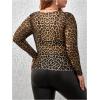 imageFloerns Womens Plus Size Floral Print Mock Neck Sheer Mesh Tee Shirts TopYellow Leopard