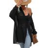 imageFloerns Womens Sheer Drop Shoulder Blouse Long Sleeve Collar Button Loose Shirts TopsA Black