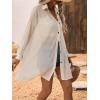 imageFloerns Womens Sheer Drop Shoulder Blouse Long Sleeve Collar Button Loose Shirts TopsApricot