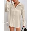 imageFloerns Womens Sheer Drop Shoulder Blouse Long Sleeve Collar Button Loose Shirts TopsApricot Solid