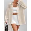 imageFloerns Womens Sheer Drop Shoulder Blouse Long Sleeve Collar Button Loose Shirts TopsApricot Solid