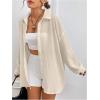 imageFloerns Womens Sheer Drop Shoulder Blouse Long Sleeve Collar Button Loose Shirts TopsApricot Solid