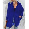 imageFloerns Womens Sheer Drop Shoulder Blouse Long Sleeve Collar Button Loose Shirts TopsBlue