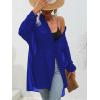 imageFloerns Womens Sheer Drop Shoulder Blouse Long Sleeve Collar Button Loose Shirts TopsBlue