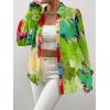 imageFloerns Womens Sheer Drop Shoulder Blouse Long Sleeve Collar Button Loose Shirts TopsFloral Green