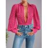 imageFloerns Womens Sheer Drop Shoulder Blouse Long Sleeve Collar Button Loose Shirts TopsHot Pink