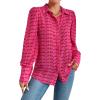 imageFloerns Womens Sheer Drop Shoulder Blouse Long Sleeve Collar Button Loose Shirts TopsHot Pink