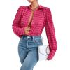imageFloerns Womens Sheer Drop Shoulder Blouse Long Sleeve Collar Button Loose Shirts TopsHot Pink
