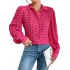 imageFloerns Womens Sheer Drop Shoulder Blouse Long Sleeve Collar Button Loose Shirts TopsHot Pink