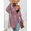imageFloerns Womens Sheer Drop Shoulder Blouse Long Sleeve Collar Button Loose Shirts TopsPink