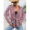 imageFloerns Womens Sheer Drop Shoulder Blouse Long Sleeve Collar Button Loose Shirts TopsPink