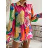 imageFloerns Womens Sheer Drop Shoulder Blouse Long Sleeve Collar Button Loose Shirts TopsPink Floral