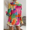 imageFloerns Womens Sheer Drop Shoulder Blouse Long Sleeve Collar Button Loose Shirts TopsPink Floral