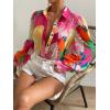imageFloerns Womens Sheer Drop Shoulder Blouse Long Sleeve Collar Button Loose Shirts TopsPink Floral