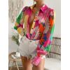 imageFloerns Womens Sheer Drop Shoulder Blouse Long Sleeve Collar Button Loose Shirts TopsPink Floral