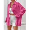 imageFloerns Womens Sheer Drop Shoulder Blouse Long Sleeve Collar Button Loose Shirts TopsPink Solid