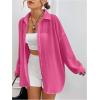 imageFloerns Womens Sheer Drop Shoulder Blouse Long Sleeve Collar Button Loose Shirts TopsPink Solid