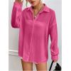 imageFloerns Womens Sheer Drop Shoulder Blouse Long Sleeve Collar Button Loose Shirts TopsPink Solid