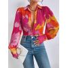 imageFloerns Womens Sheer Drop Shoulder Blouse Long Sleeve Collar Button Loose Shirts TopsRose Pink