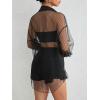 imageFloerns Womens Sheer Drop Shoulder Blouse Long Sleeve Collar Button Loose Shirts TopsSolid Black