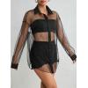 imageFloerns Womens Sheer Drop Shoulder Blouse Long Sleeve Collar Button Loose Shirts TopsSolid Black