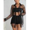 imageFloerns Womens Sheer Drop Shoulder Blouse Long Sleeve Collar Button Loose Shirts TopsSolid Black
