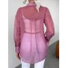 imageFloerns Womens Sheer Drop Shoulder Blouse Long Sleeve Collar Button Loose Shirts TopsSolid Pink