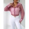 imageFloerns Womens Sheer Drop Shoulder Blouse Long Sleeve Collar Button Loose Shirts TopsSolid Pink