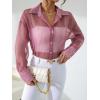 imageFloerns Womens Sheer Drop Shoulder Blouse Long Sleeve Collar Button Loose Shirts TopsSolid Pink