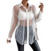 imageFloerns Womens Sheer Drop Shoulder Blouse Long Sleeve Collar Button Loose Shirts TopsWhite