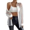 imageFloerns Womens Sheer Drop Shoulder Blouse Long Sleeve Collar Button Loose Shirts TopsWhite