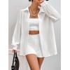 imageFloerns Womens Sheer Drop Shoulder Blouse Long Sleeve Collar Button Loose Shirts TopsWhite Cream