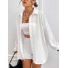 imageFloerns Womens Sheer Drop Shoulder Blouse Long Sleeve Collar Button Loose Shirts TopsWhite Cream