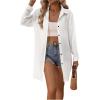 imageFloerns Womens Sheer Drop Shoulder Blouse Long Sleeve Collar Button Loose Shirts TopsWhite Plain