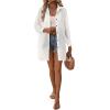 imageFloerns Womens Sheer Drop Shoulder Blouse Long Sleeve Collar Button Loose Shirts TopsWhite Plain