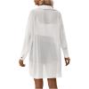 imageFloerns Womens Sheer Drop Shoulder Blouse Long Sleeve Collar Button Loose Shirts TopsWhite Plain