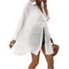 imageFloerns Womens Sheer Drop Shoulder Blouse Long Sleeve Collar Button Loose Shirts TopsWhite Plain