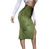 imageFloerns Womens Solid High Waisted Ruched Split Thigh Bodycon Midi SkirtA Green