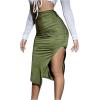 imageFloerns Womens Solid High Waisted Ruched Split Thigh Bodycon Midi SkirtA Green