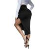 imageFloerns Womens Solid High Waisted Ruched Split Thigh Bodycon Midi SkirtBlack