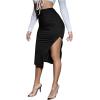 imageFloerns Womens Solid High Waisted Ruched Split Thigh Bodycon Midi SkirtBlack