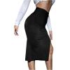imageFloerns Womens Solid High Waisted Ruched Split Thigh Bodycon Midi SkirtBlack