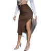 imageFloerns Womens Solid High Waisted Ruched Split Thigh Bodycon Midi SkirtBrown