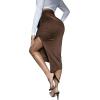 imageFloerns Womens Solid High Waisted Ruched Split Thigh Bodycon Midi SkirtBrown
