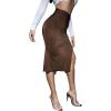 imageFloerns Womens Solid High Waisted Ruched Split Thigh Bodycon Midi SkirtBrown