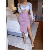 imageFloerns Womens Solid High Waisted Ruched Split Thigh Bodycon Midi SkirtLilac Purple Solid