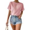 imageFloerns Womens Casual Solid Rolled Cap Short Sleeve Satin Silk Blouse TopsPastel Pink